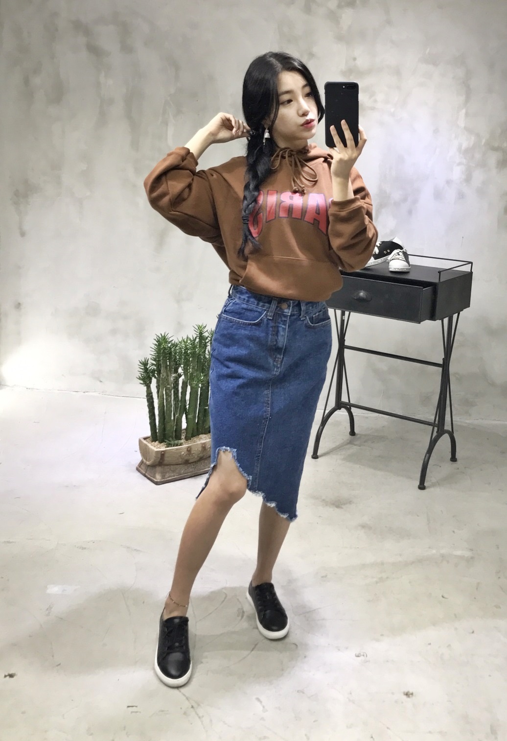 Denim Skirt Untrimmed leggings Denim Long skirt Ch