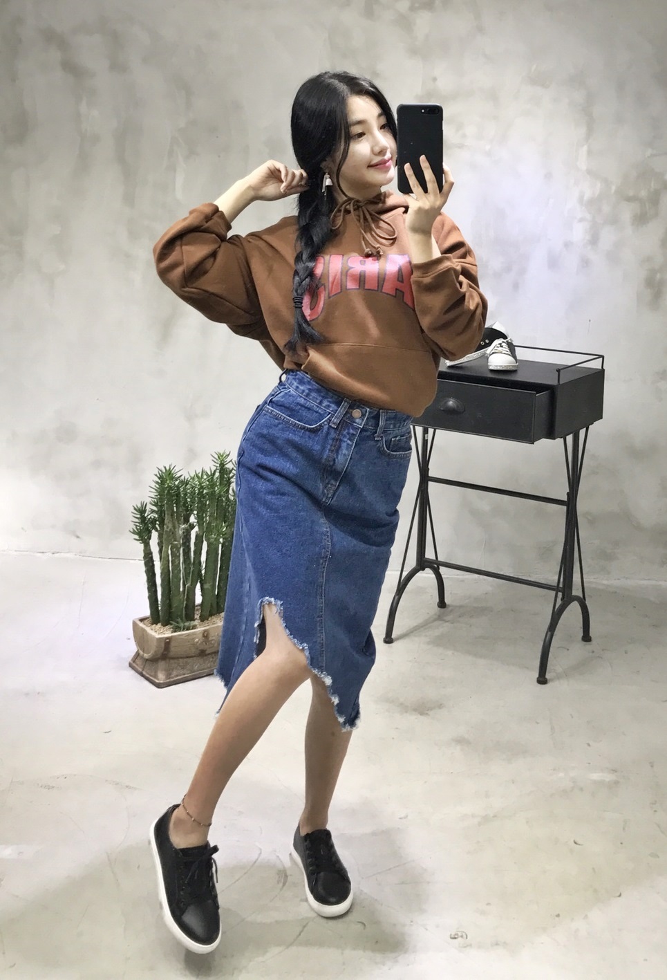 Denim Skirt Untrimmed leggings Denim Long skirt Ch