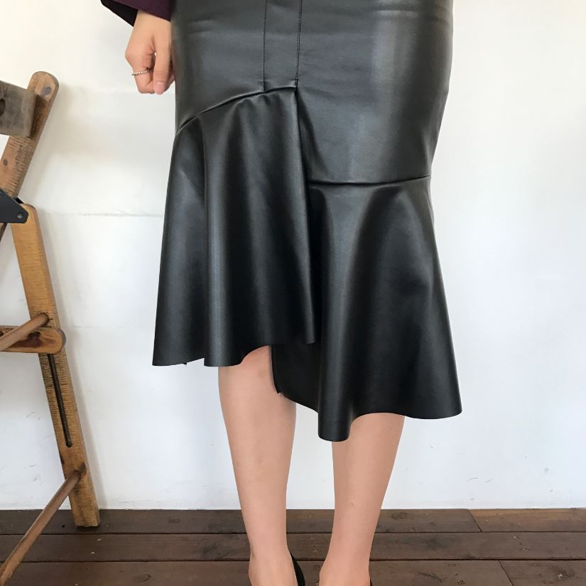 Unalud Leather Mermaid Black Long Skirt Midi Leath