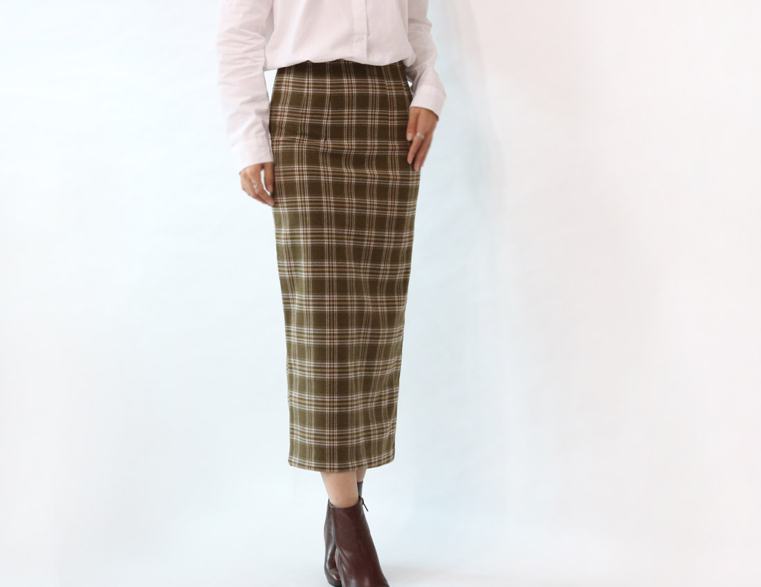 H Line Check Long Skirts Midi Mid Autumn Winter Wo