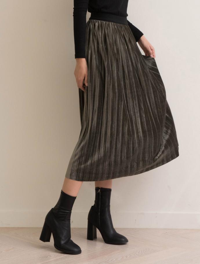 Velvet metal pleated skirt wrinkled long
