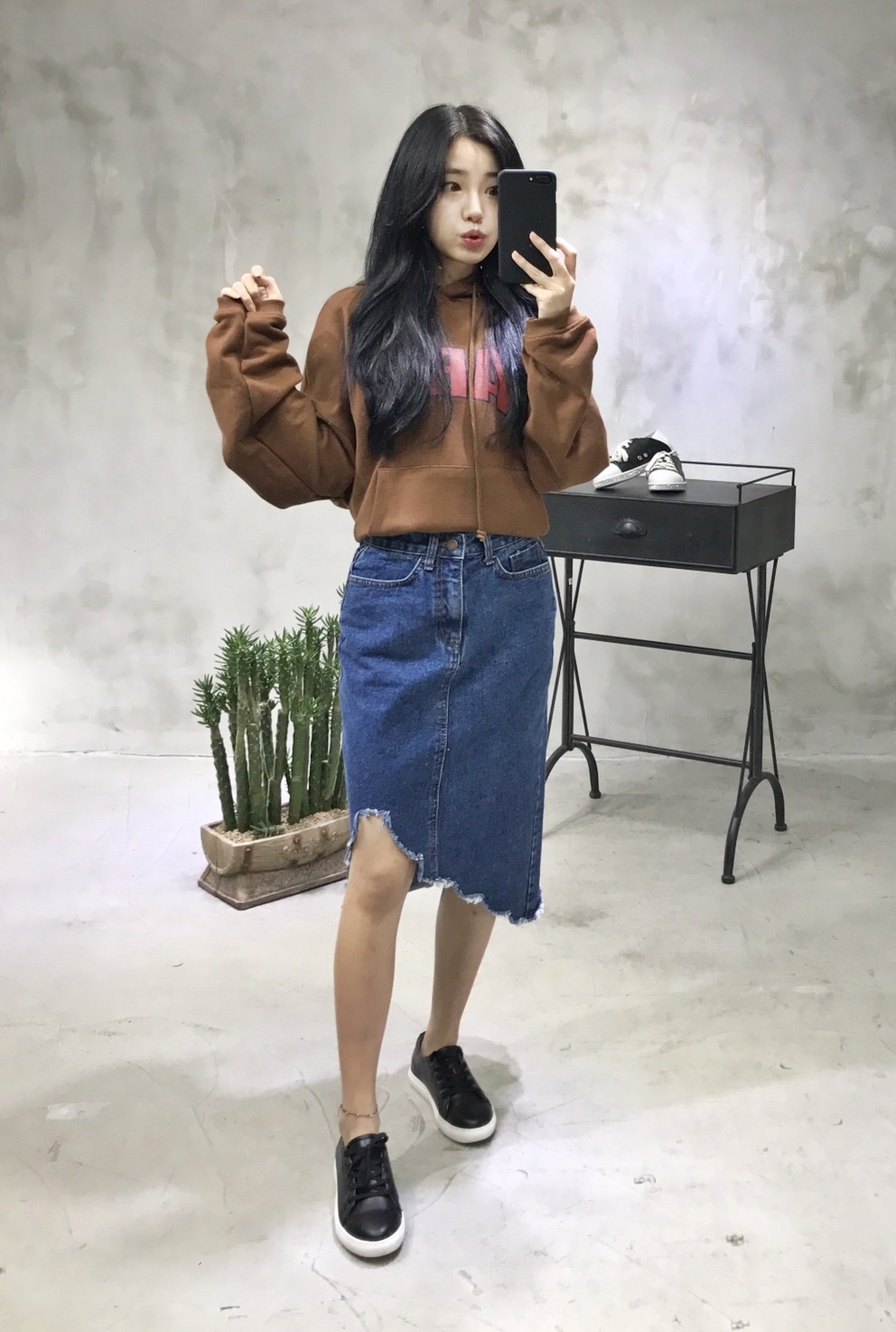 Denim Skirt Untrimmed leggings Denim Long skirt Ch