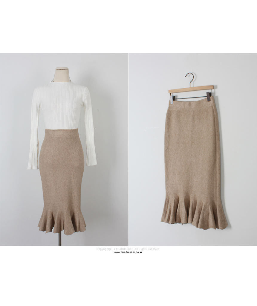 Pleated Bending Knit Skirt - Flare Long Gol Mermai