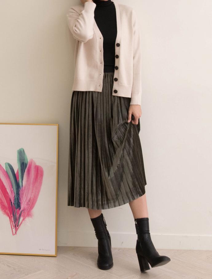Velvet metal pleated skirt wrinkled long
