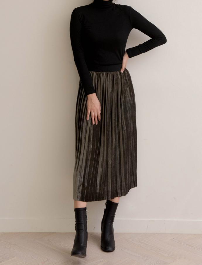 Velvet metal pleated skirt wrinkled long