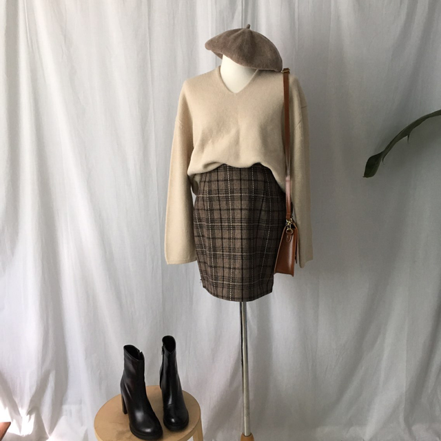 Woolen Check Mini-Skirt Classic Look Wedding Fashi