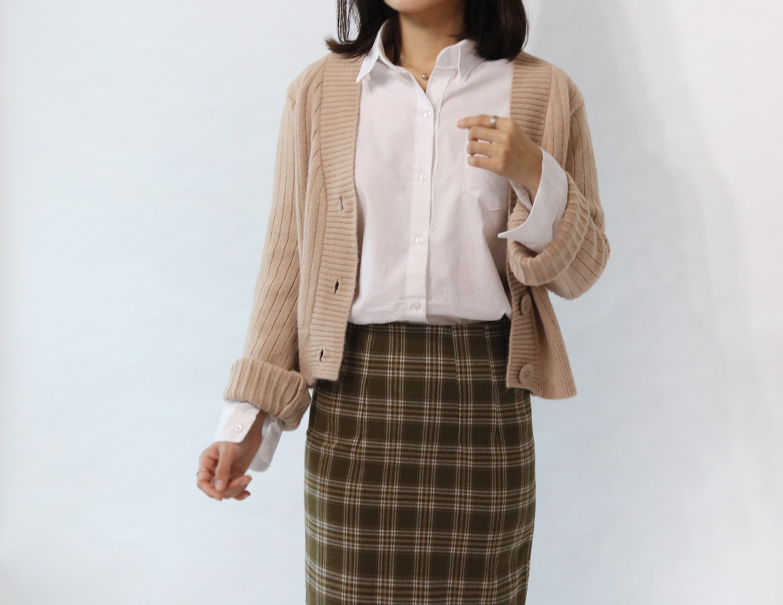 H Line Check Long Skirts Midi Mid Autumn Winter Wo