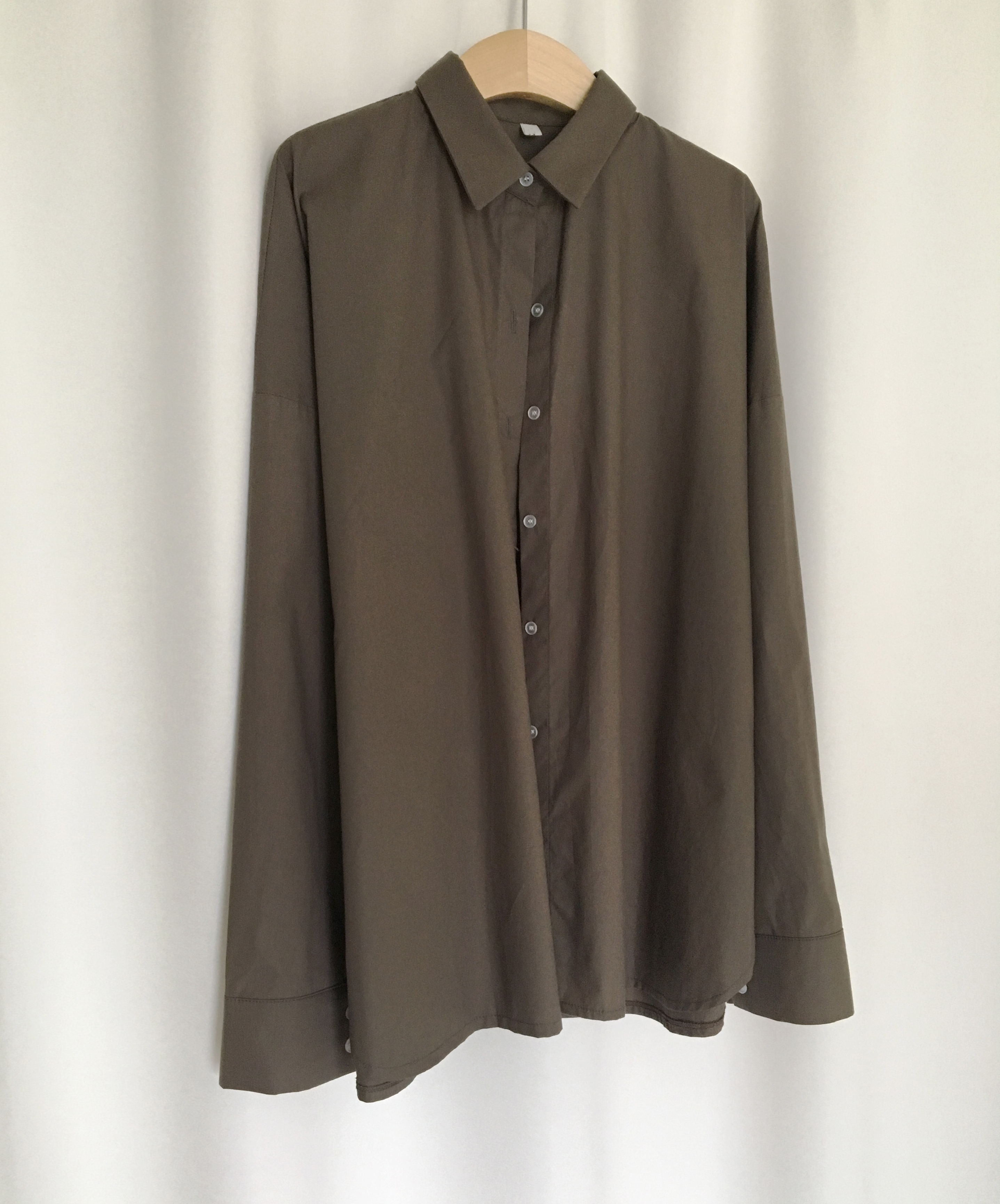 Round-top shirt Basic loose-fitting khaki gray O B
