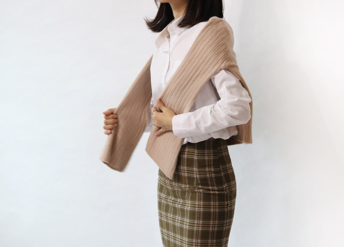 H Line Check Long Skirts Midi Mid Autumn Winter Wo