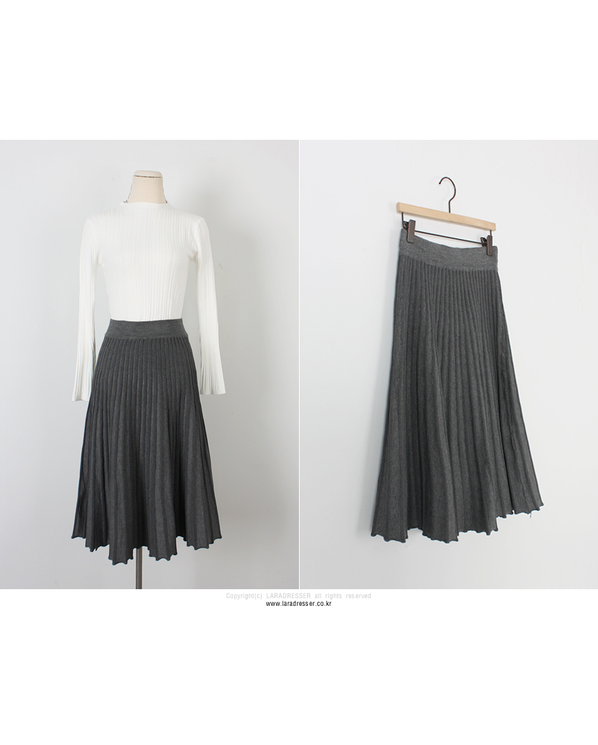 Pleated Bending Knit Skirt - Flare Long Gol Mermai