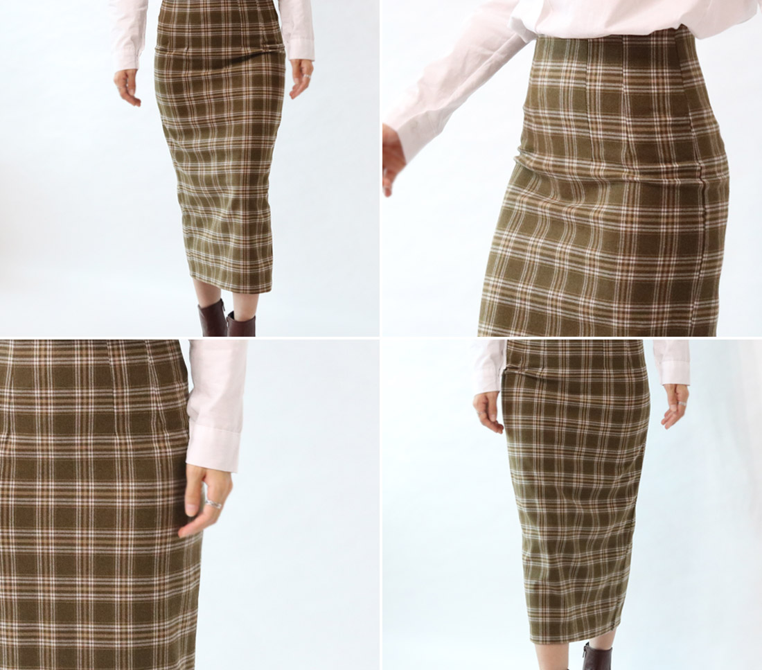 H Line Check Long Skirts Midi Mid Autumn Winter Wo