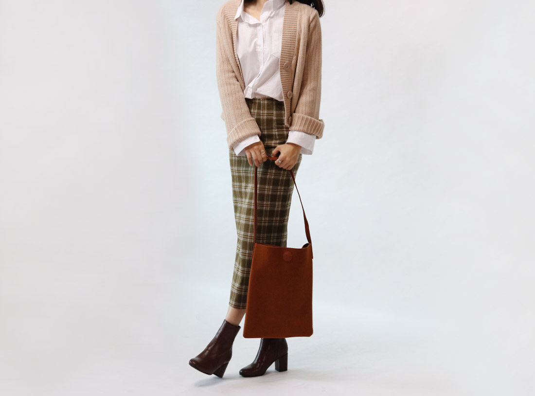 H Line Check Long Skirts Midi Mid Autumn Winter Wo