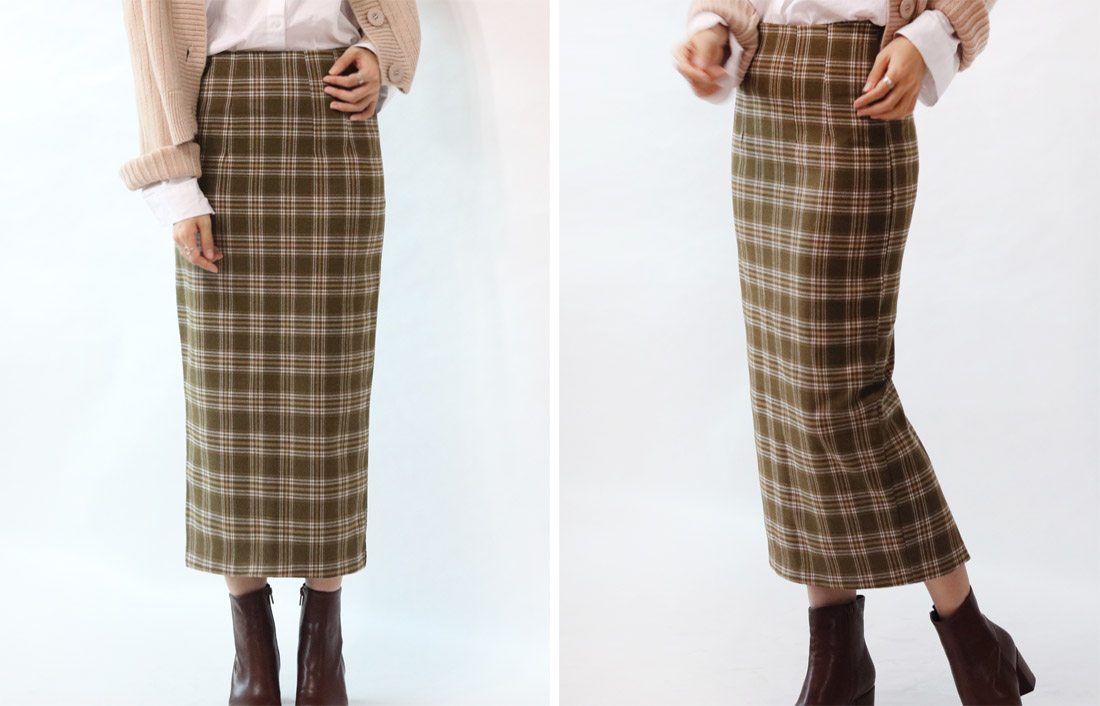 H Line Check Long Skirts Midi Mid Autumn Winter Wo