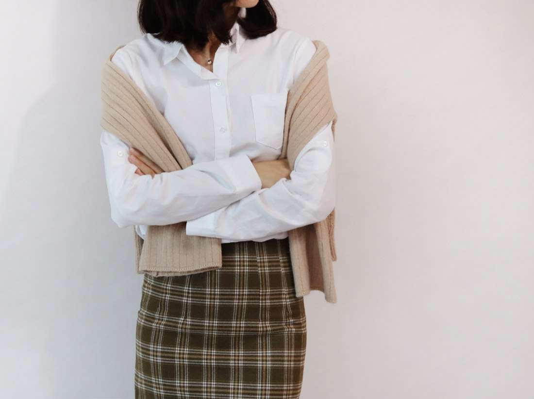 H Line Check Long Skirts Midi Mid Autumn Winter Wo