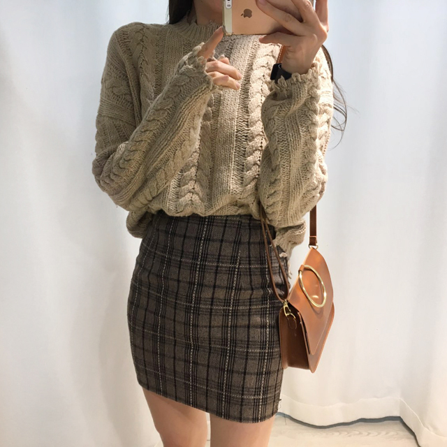 Woolen Check Mini-Skirt Classic Look Wedding Fashi