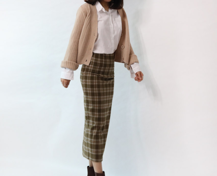 H Line Check Long Skirts Midi Mid Autumn Winter Wo