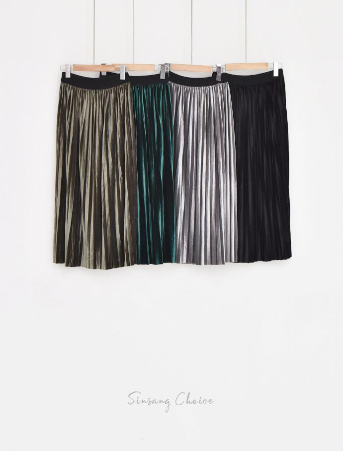 Velvet metal pleated skirt wrinkled long