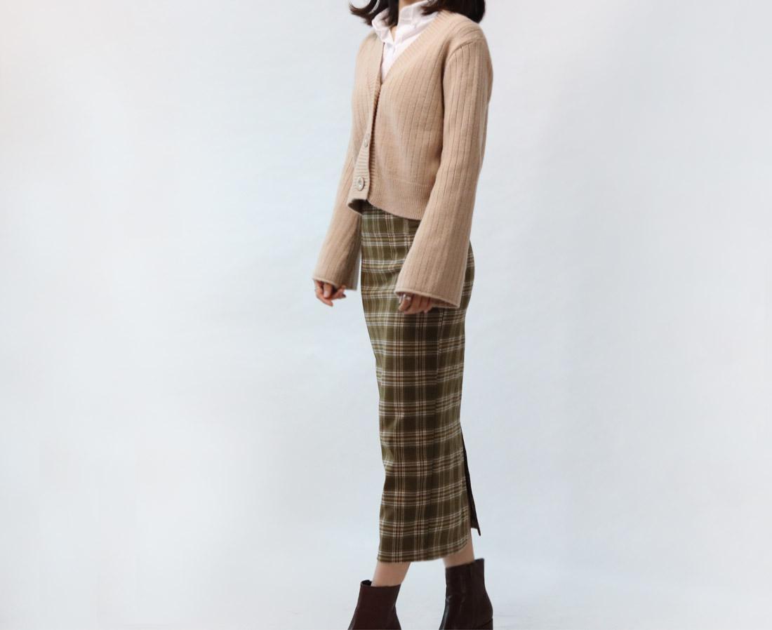 H Line Check Long Skirts Midi Mid Autumn Winter Wo