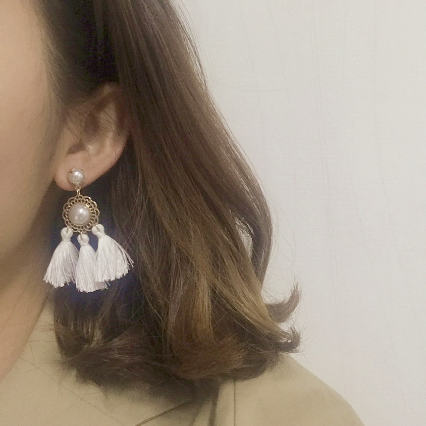Flower Line Pearl Tassel Earrings Daily Feminine F