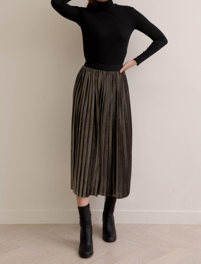 Velvet metal pleated skirt wrinkled long