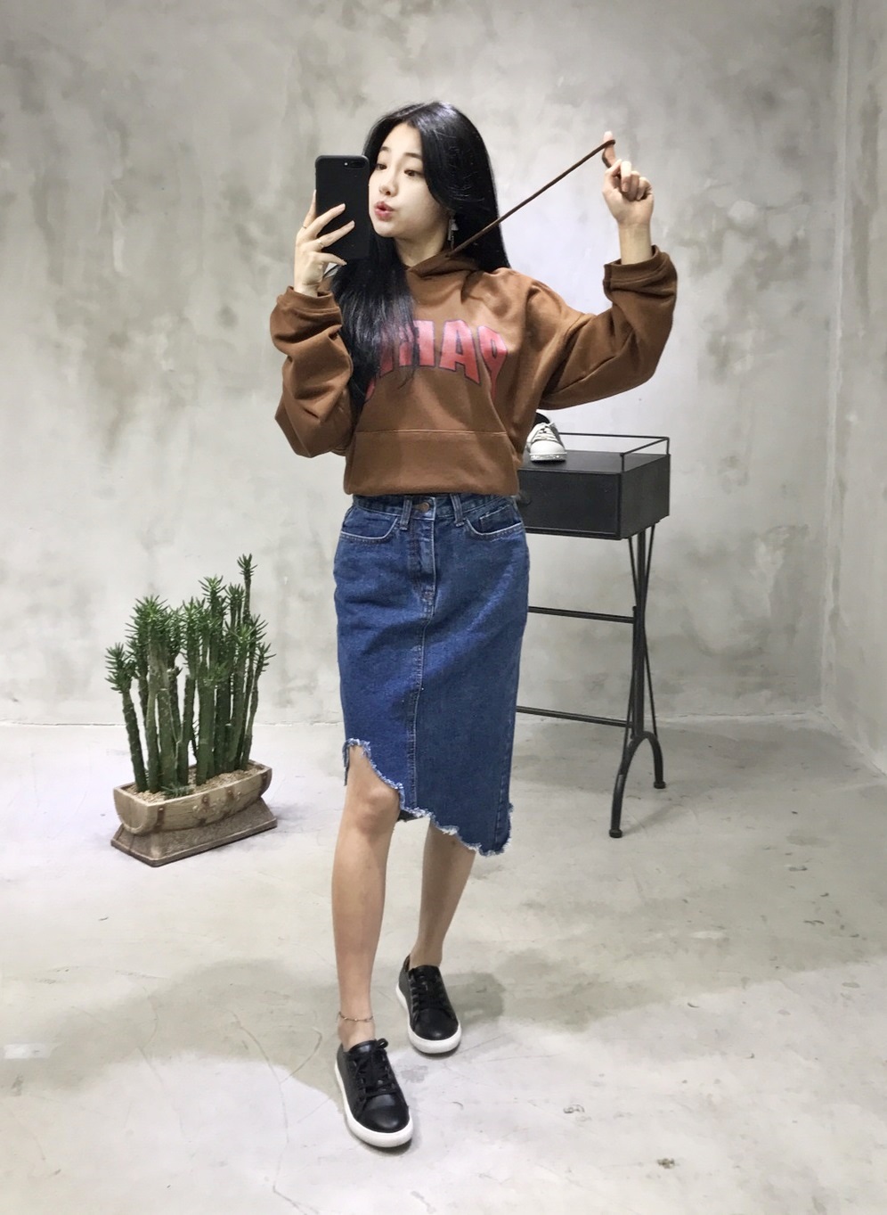 Denim Skirt Untrimmed leggings Denim Long skirt Ch