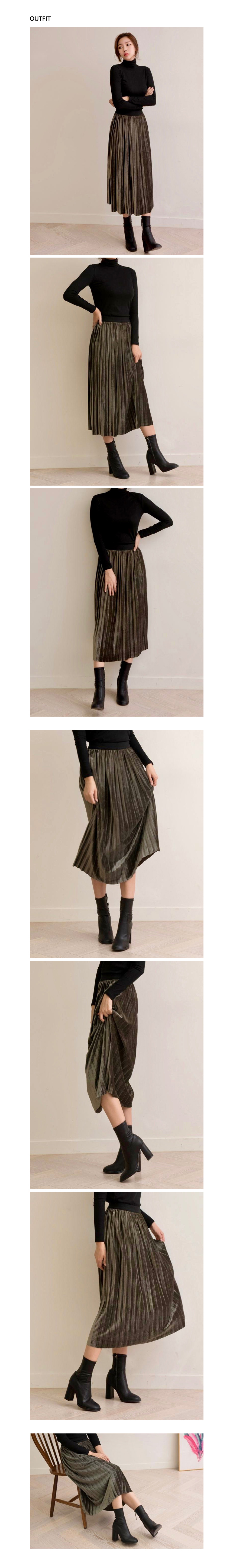 Metal pleated long skirt 4color pleated skirt flar