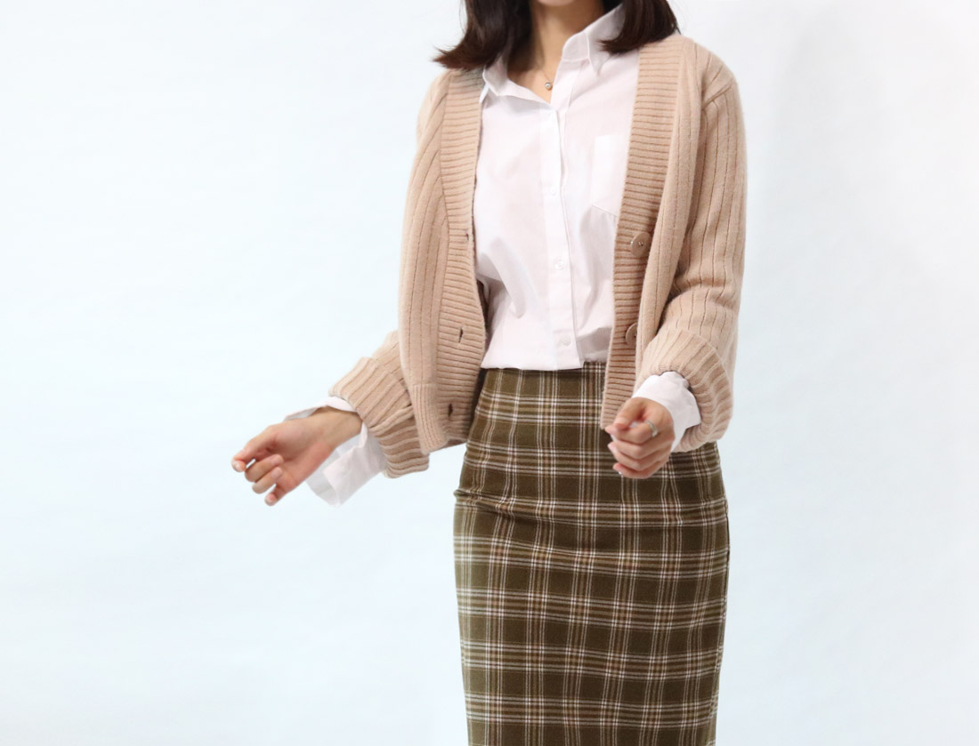 H Line Check Long Skirts Midi Mid Autumn Winter Wo