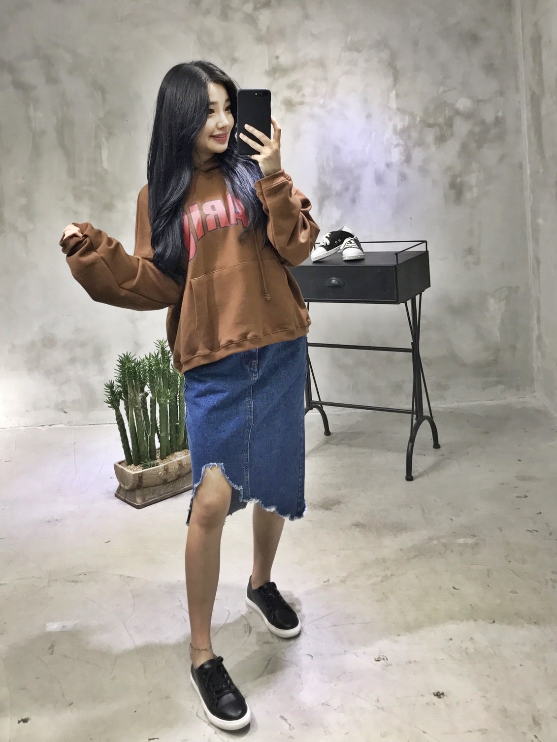 Denim Skirt Untrimmed leggings Denim Long skirt Ch