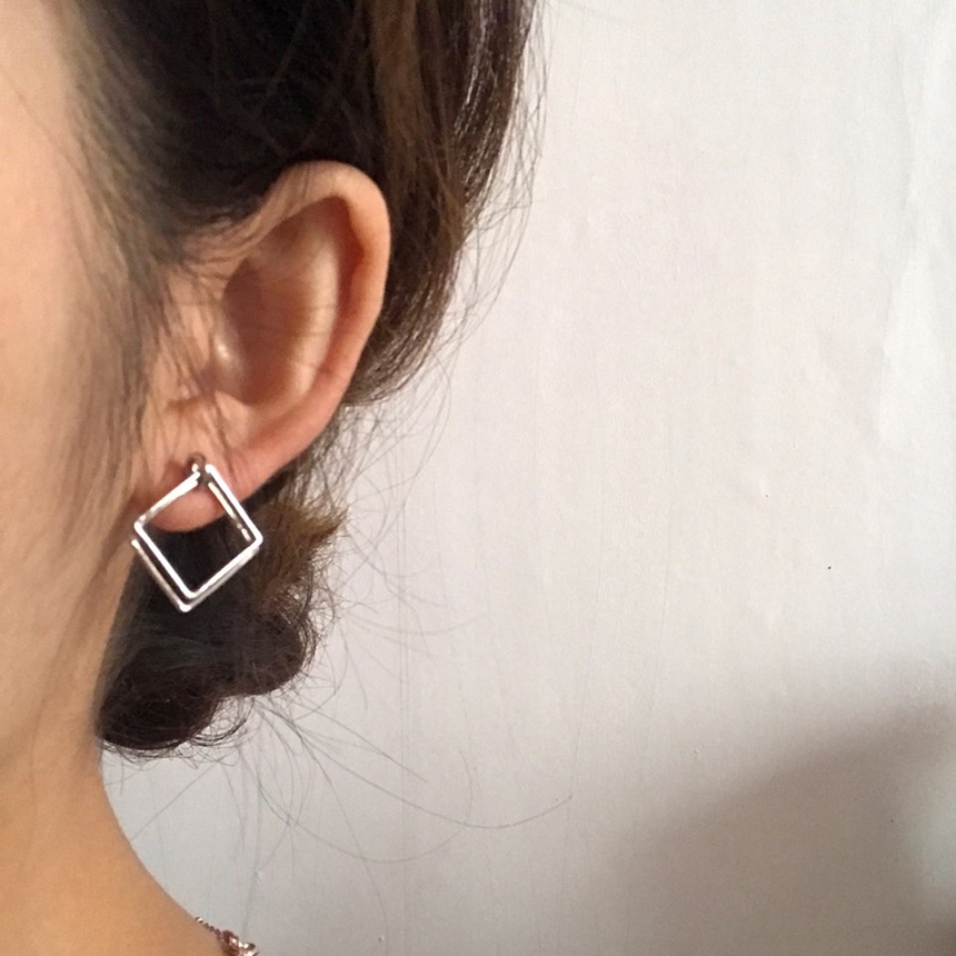 Simple layered earrings Silver Daily accessories R