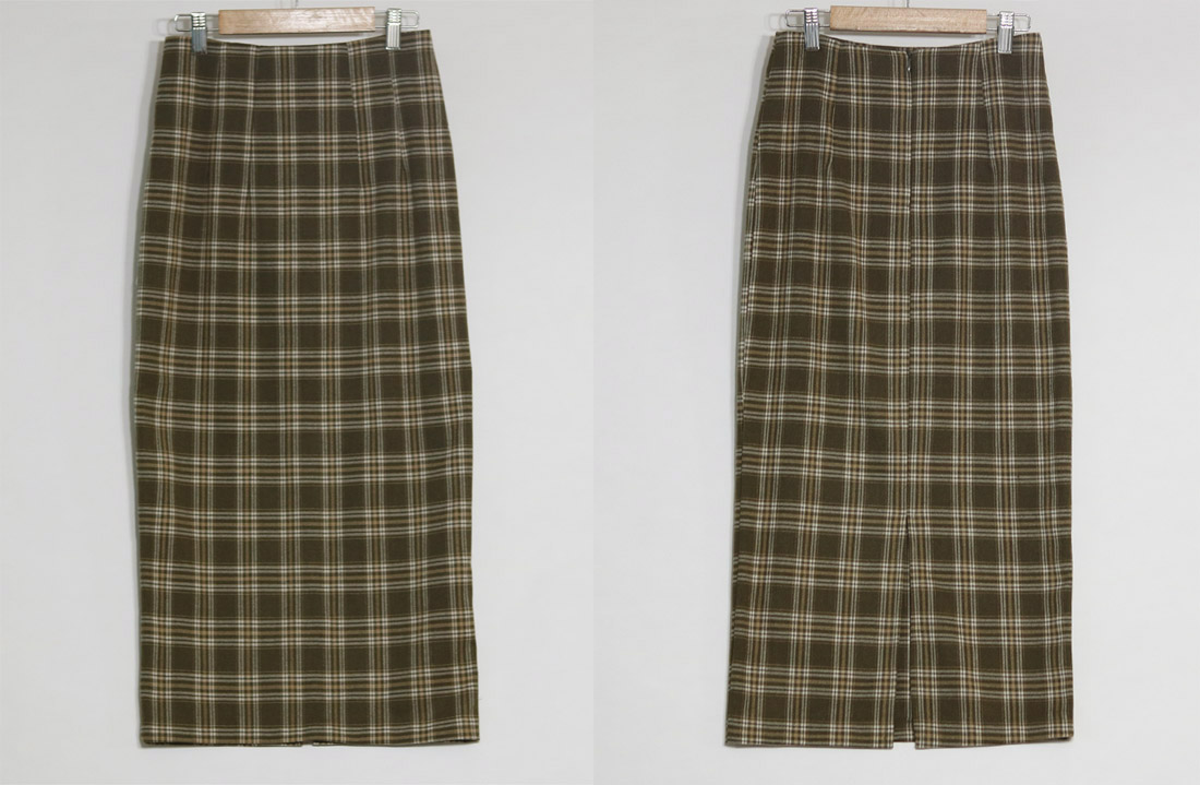 H Line Check Long Skirts Midi Mid Autumn Winter Wo