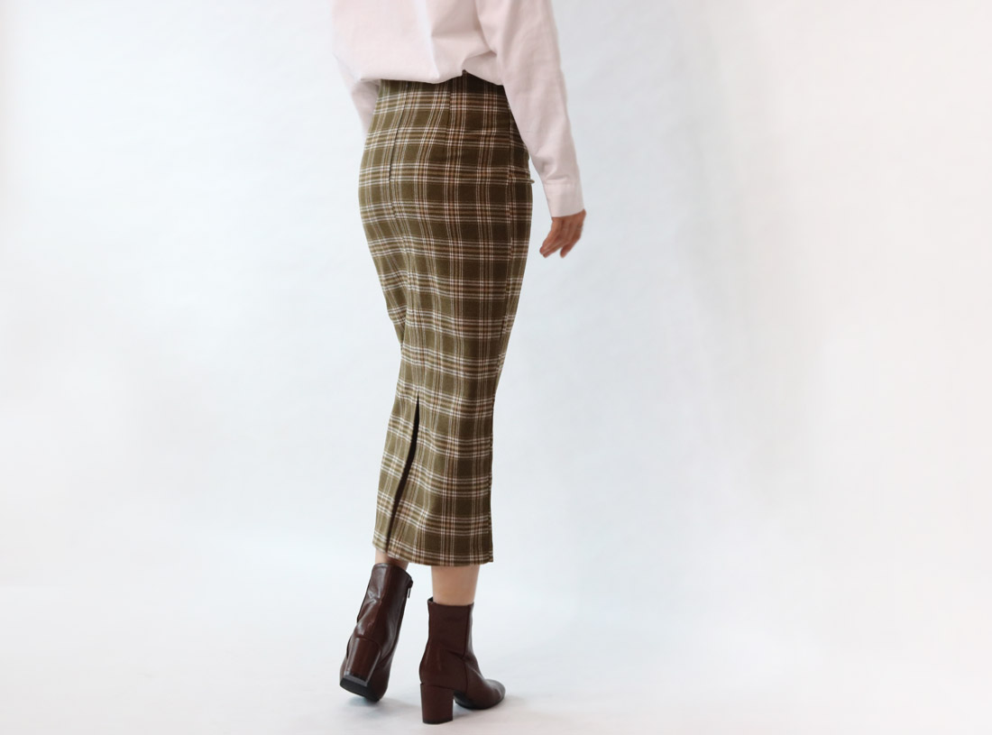 H Line Check Long Skirts Midi Mid Autumn Winter Wo