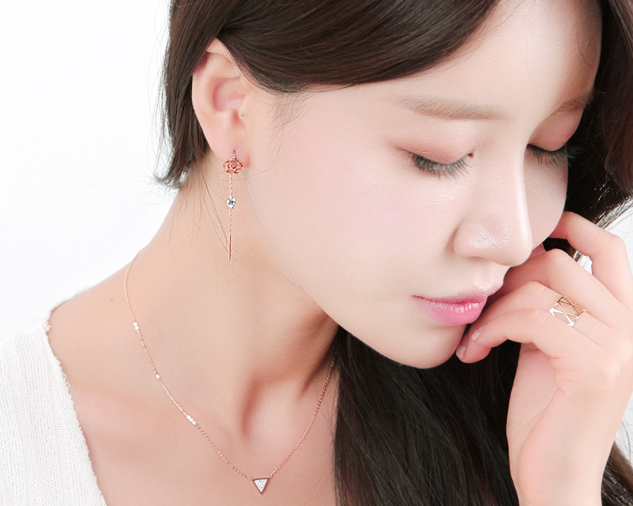 Charmon 14K18K rose gold crown drop earrings gift 