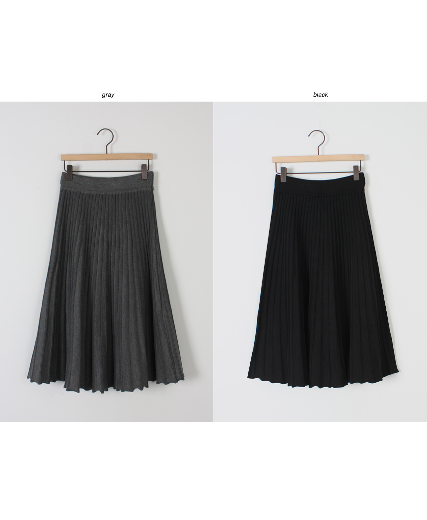 Pleated Bending Knit Skirt - Flare Long Gol Mermai