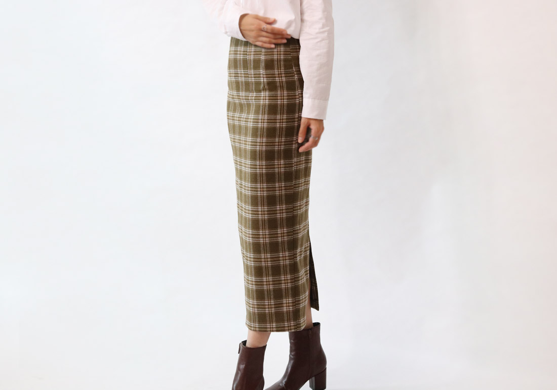H Line Check Long Skirts Midi Mid Autumn Winter Wo