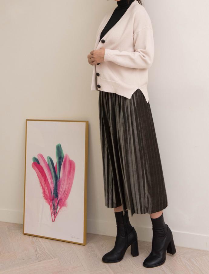 Velvet metal pleated skirt wrinkled long
