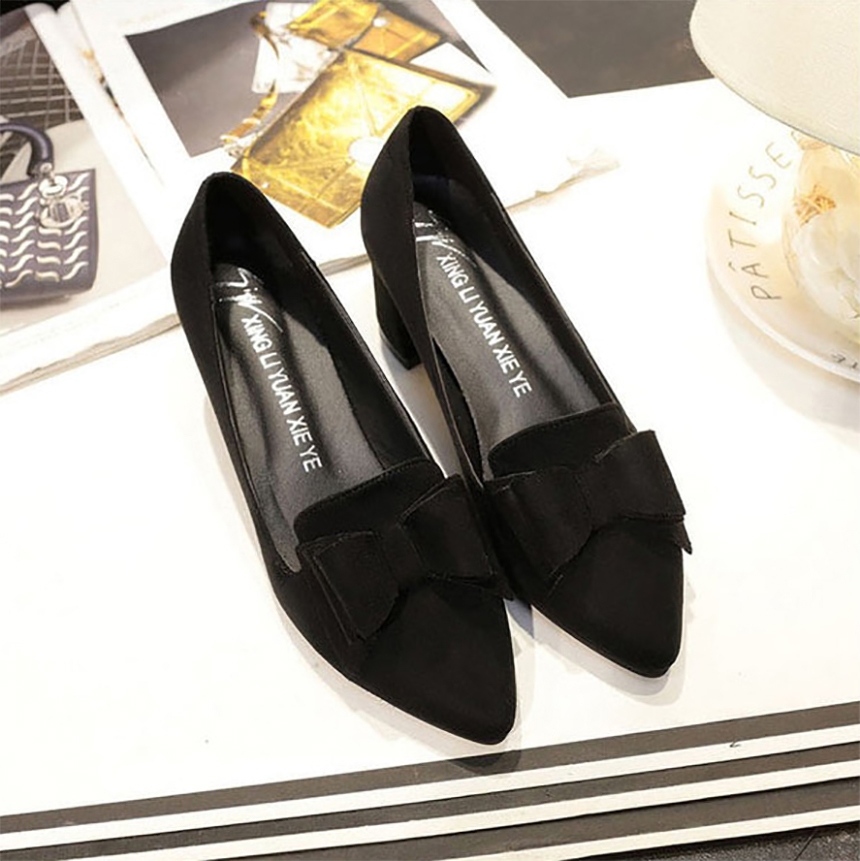 Suede Pumps Ribbon Middle Hill Stiletto Shoes 6cm 