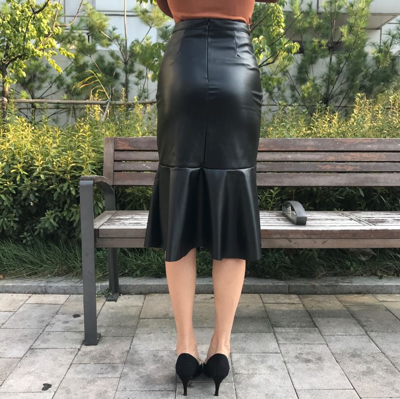 Unalud Leather Mermaid Black Long Skirt Midi Leath