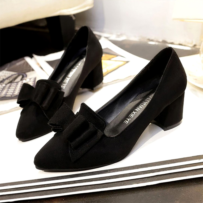 Suede Pumps Ribbon Middle Hill Stiletto Shoes 6cm 