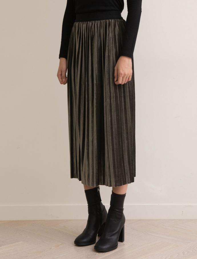 Velvet metal pleated skirt wrinkled long