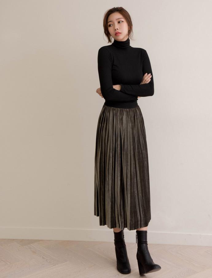 Velvet metal pleated skirt wrinkled long