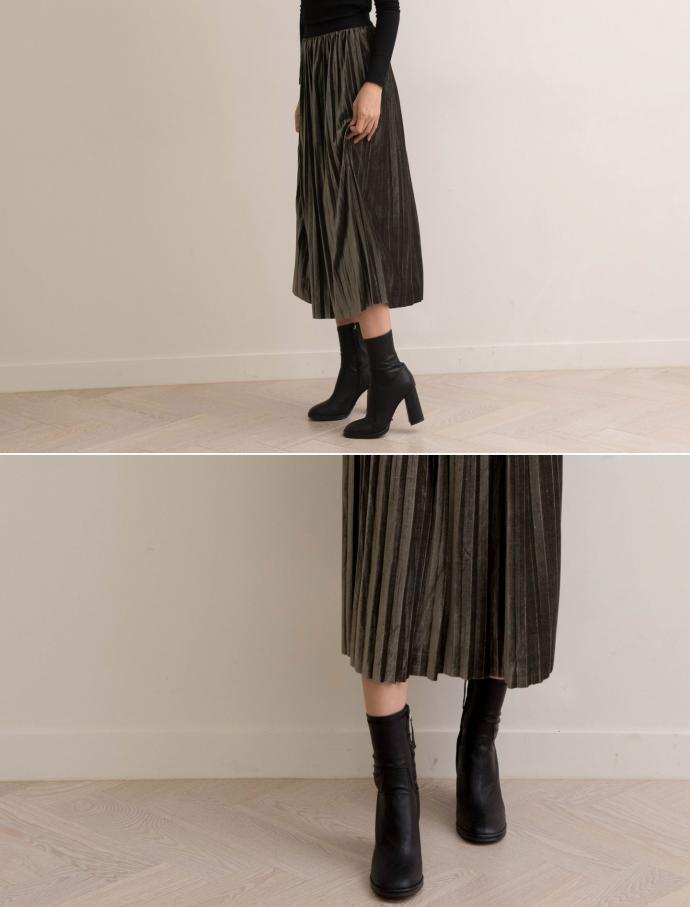 Velvet metal pleated skirt wrinkled long