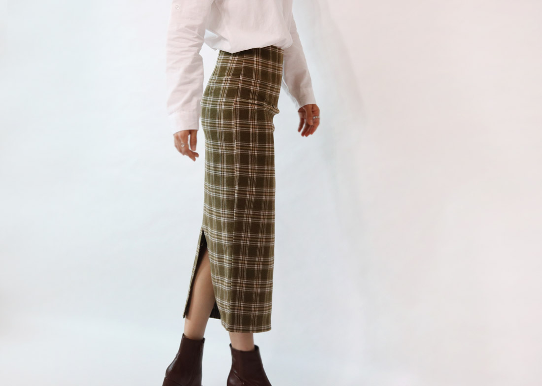 H Line Check Long Skirts Midi Mid Autumn Winter Wo