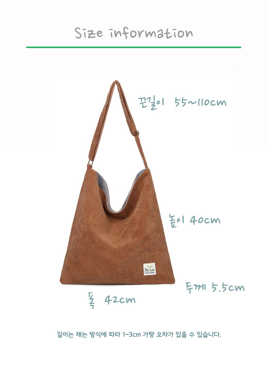 Corduroy Shoulder Cross Eco Bag Durable Girl Colle