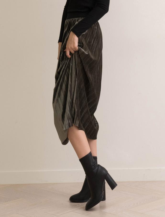 Velvet metal pleated skirt wrinkled long