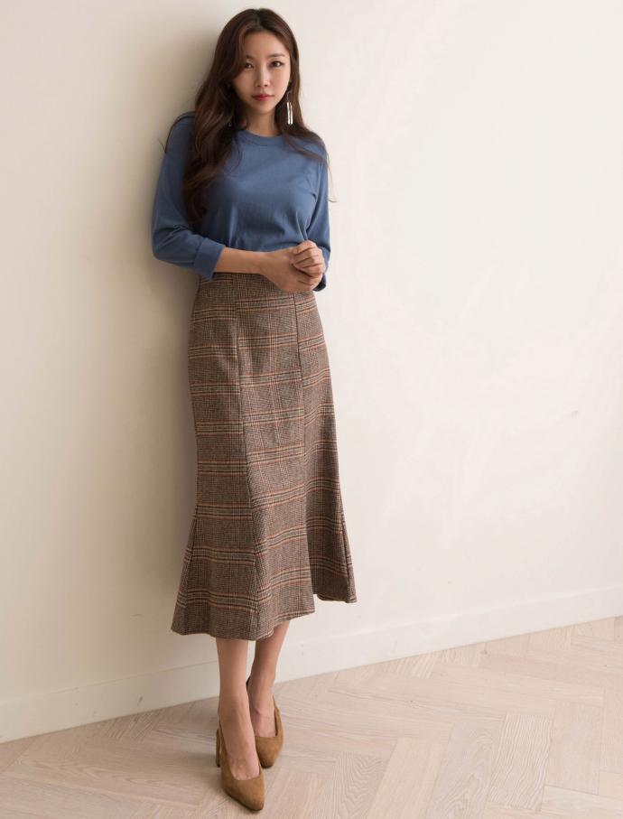 Fall Mermaid Check Long Skirt Pattern Skirt