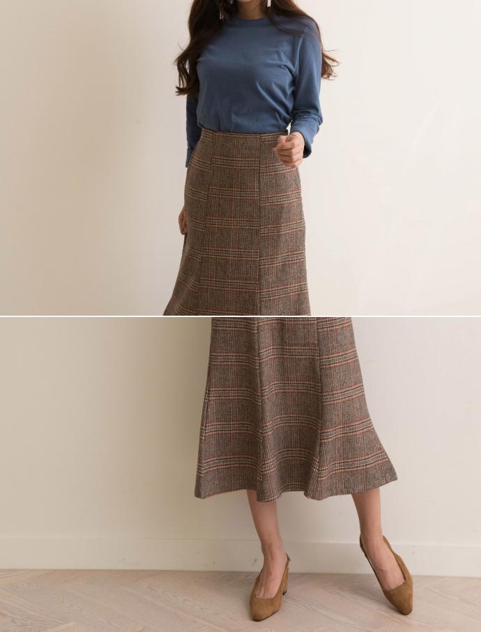 Fall Mermaid Check Long Skirt Pattern Skirt