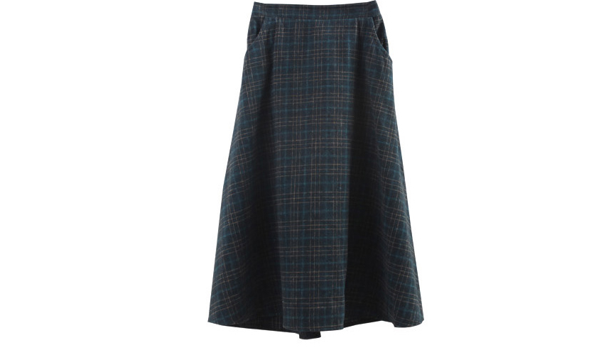 Check wool long flare skirt Midi 20s 4 Misaki look
