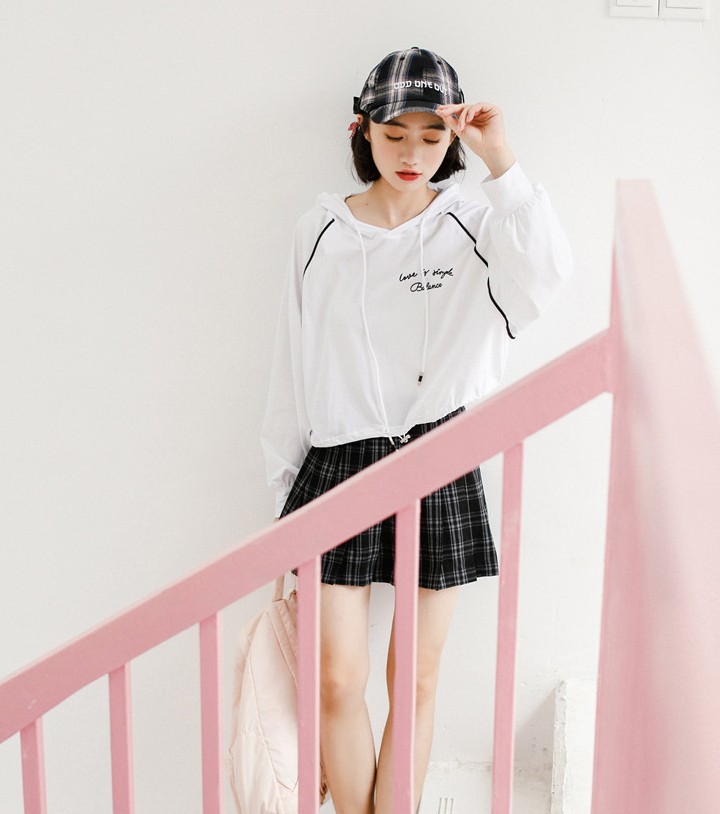 Check pattern A line mini skirt collar skirt patte