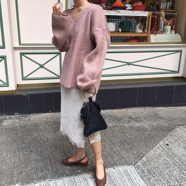 Velvet lace long skirt 2color