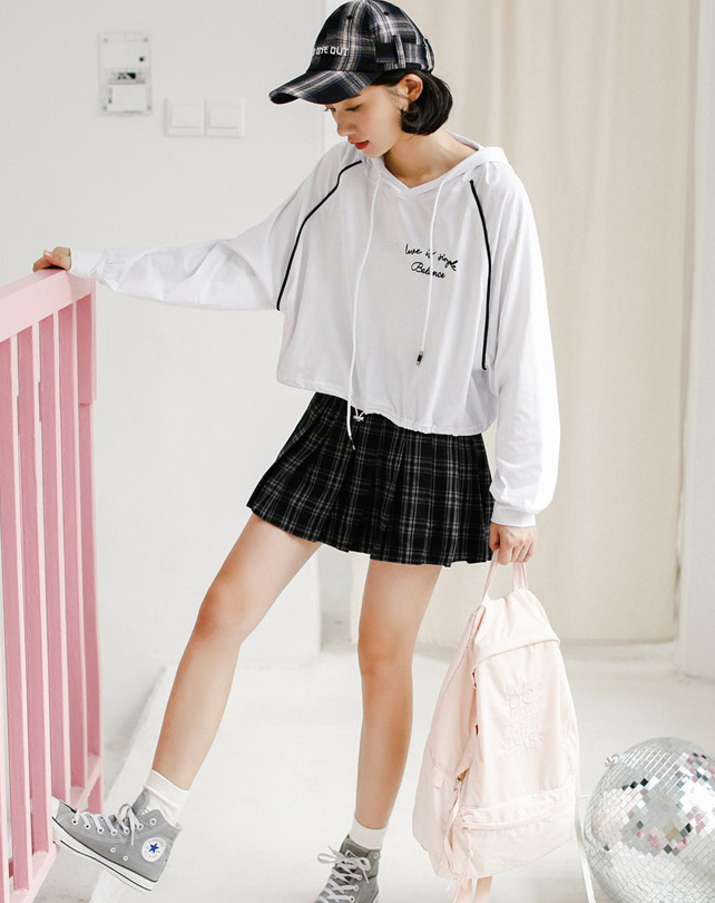 Check pattern A line mini skirt collar skirt patte